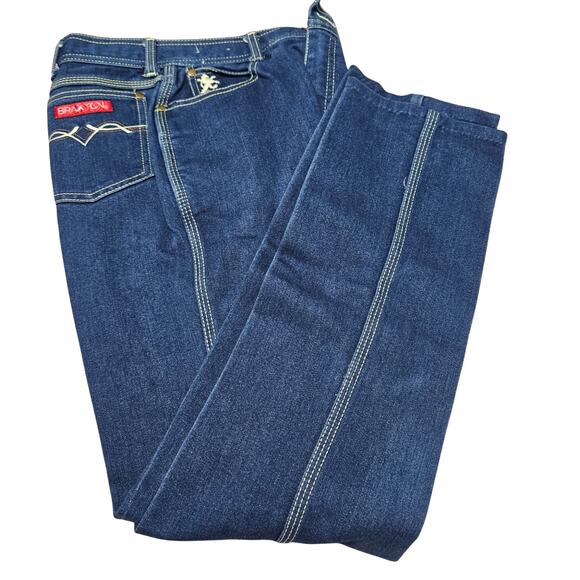 1980s Braxton Stretch Creased Blue Denim Jeans Contrasting White Thread 26 Inch - Picture 3 of 10